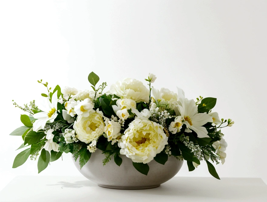 White background,a wreath, Made of flowers, Perfect minimalist composition, , elegant composition, Beautiful composition 3-d 4k, Background still life photo