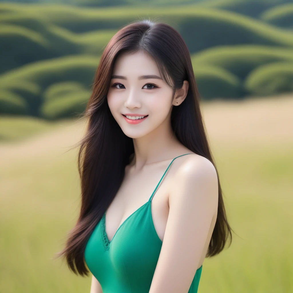 8K, Ultra-high resolution, Highest quality, masterpiece, 三分割法によるphotograph,Surreal, photograph, 1 girl, (16 years old:1.3), pretty girl, Cute face, Beautiful eyes in every detail, 細かくdetailedに,masterpiece,, One Girl:1.2, Japan Female Announcer,whole body、Black Hair、well-groomed eyebrows、Cute Lip Makeup,Minimalist Travel,Lonely, Green grassland,空を見上げる1 girl, Minimalism, In the savannah, figure,最もdetailedな,Cute gestures、so beautiful,A carefree smile,Healing the heart,Long Straight Hair,Looking at the audience、beauty,Long neck、Laugh a little、Please close your mouth and laugh、(((Ideal body type))),A-cup small breasts :2,、Portraiture:2、Perfect Anatomy、鮮明なdetailed、detailed、Surreal、Light and shadow,Strong light