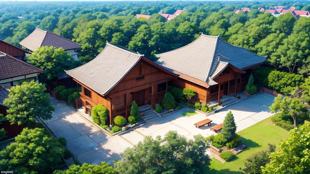 Asian shareholder village. View from above, mysteriously beautiful drawing, high definition