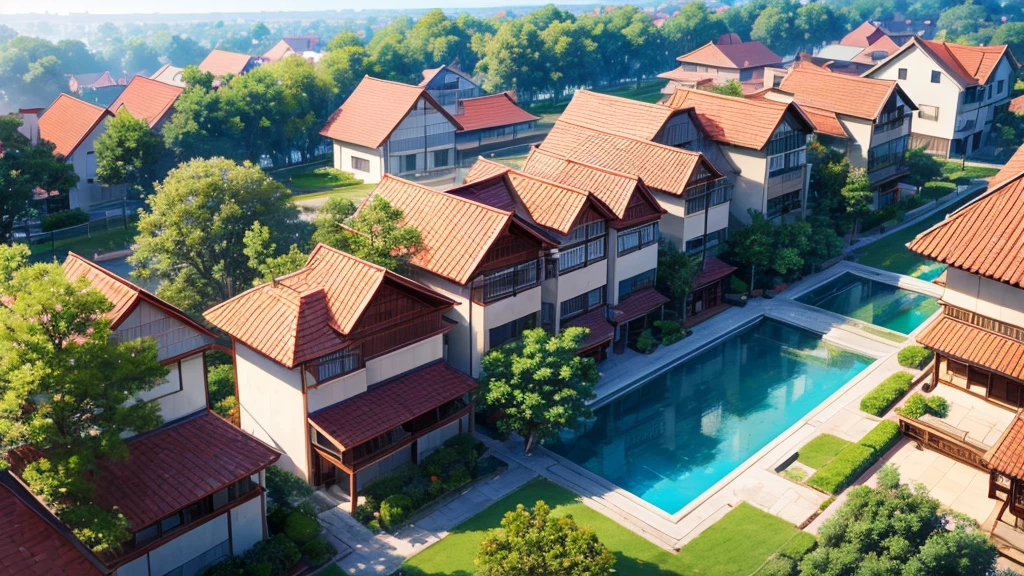 Asian shareholder village. View from above, mysteriously beautiful drawing, high definition