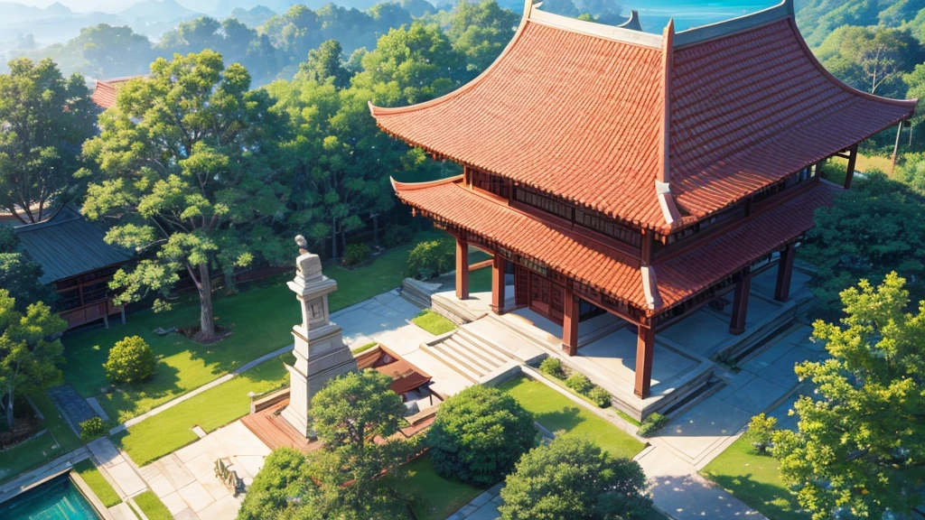 Asian shareholder village. View from above, mysteriously beautiful drawing, high definition