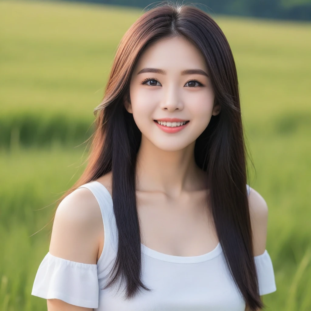 8K, Ultra-high resolution, Highest quality, masterpiece, 三分割法によるphotograph,Surreal, photograph, 1 girl, (16 years old:1.3), pretty girl, Cute face, Beautiful eyes in every detail, 細かくdetailedに,masterpiece,, One Girl:1.2, Japan Female Announcer,whole body、Black Hair、well-groomed eyebrows、Cute Lip Makeup,Minimalist Travel,Lonely, Green grassland,空を見上げる1 girl, Minimalism, In the savannah, figure,最もdetailedな,Cute gestures、so beautiful,A carefree smile,Healing the heart,Long Straight Hair,Looking at the audience、beauty,Long neck、Laugh a little、Please close your mouth and laugh、(((Ideal body type))),A-cup small breasts :2,、Portraiture:2、Perfect Anatomy、鮮明なdetailed、detailed、Surreal、Light and shadow,Strong light