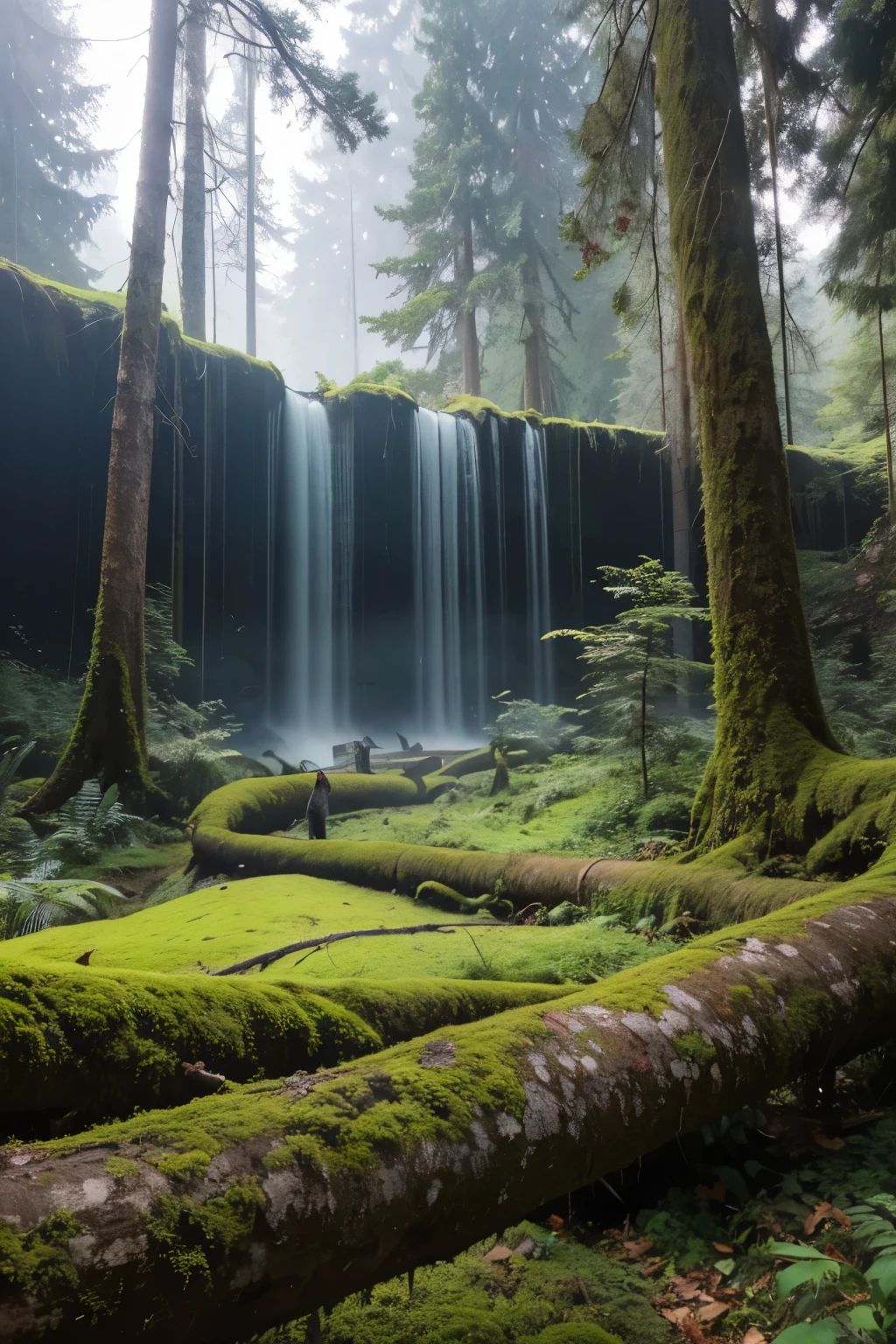 Sure, here's a prompt for a painting of a primitive forest:
"Create a scene of a primitive forest with tall trees reaching towards the sky, their trunks thick and gnarled. The ground is covered in a thick layer of fallen leaves and moss, and small animals can be seen scurrying about. The air is filled with the sweet scent of pine and the sound of birds chirping in the distance. Use bold, vibrant colors to bring the scene to life and capture the wildness and beauty of this natural environment."