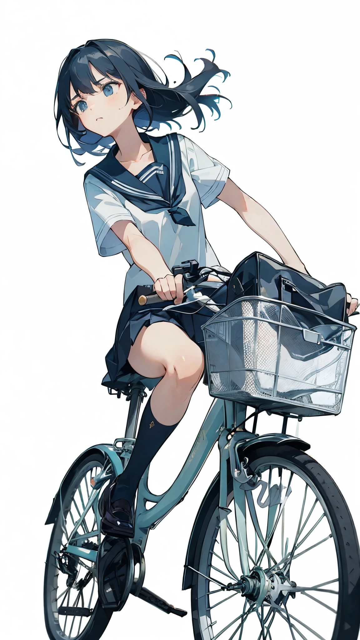 (masterpiece, highest quality:1.2), 1girl, riding a bicycle, solo, (A look of disgust),