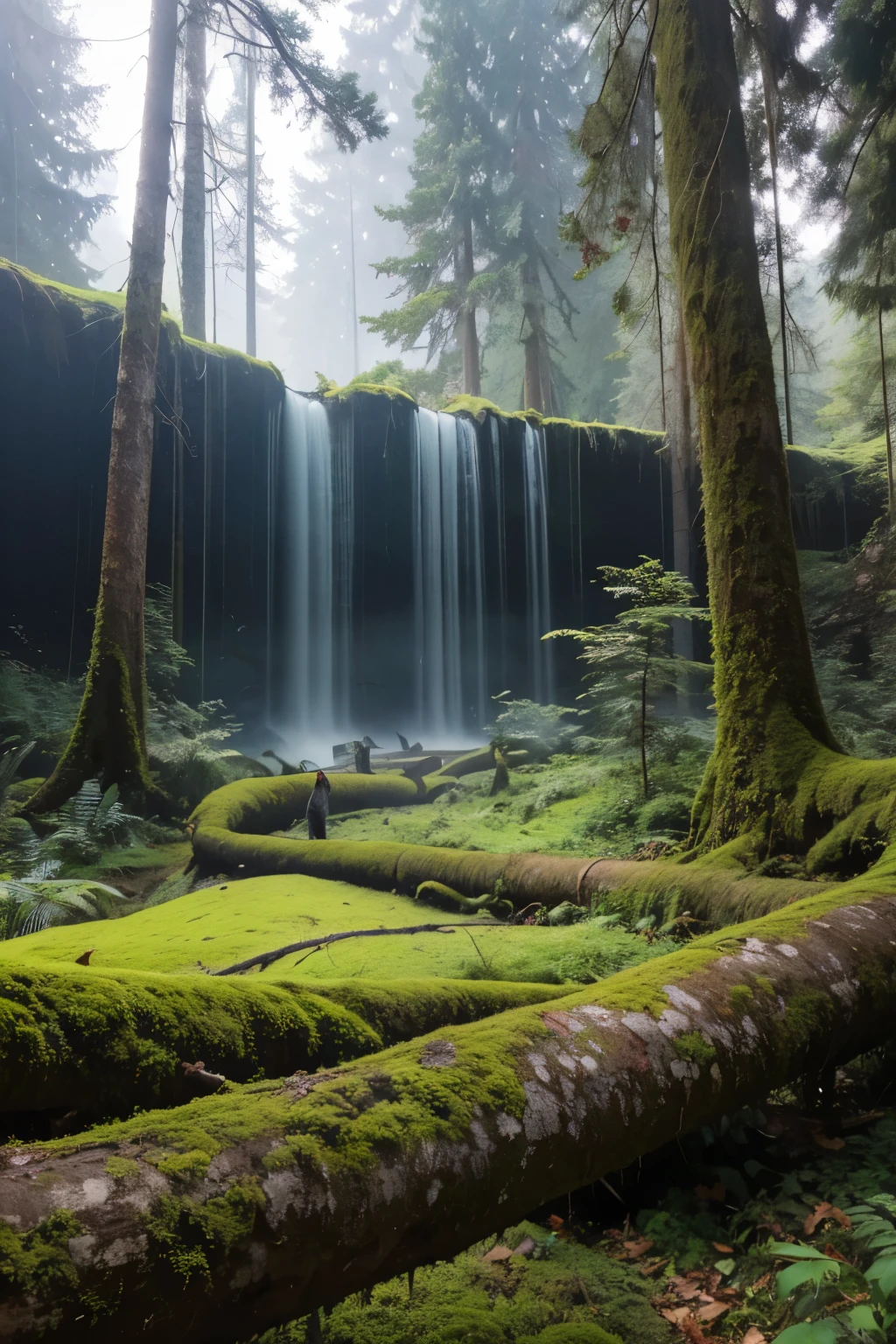 Sure, here's a prompt for a painting of a primitive forest:
"Create a scene of a primitive forest with tall trees reaching towards the sky, their trunks thick and gnarled. The ground is covered in a thick layer of fallen leaves and moss, and small animals can be seen scurrying about. The air is filled with the sweet scent of pine and the sound of birds chirping in the distance. Use bold, vibrant colors to bring the scene to life and capture the wildness and beauty of this natural environment."