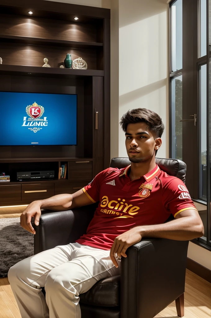 RCB Team Prompt
In a spacious, tastefully decorated living room, a lifelike scene unfolds. A young man, approximately 21 years old, engrossed in an IPL match, sits before a grand LED TV. He proudly sports a vibrant RCB Team jersey on which name "Harikesh " and the number "18 RCB" emblazoned boldly. The natural lighting cascades through the room, illuminating every detail, while the LED TV screen displays the match in all its glory, captivating the viewer's attention.