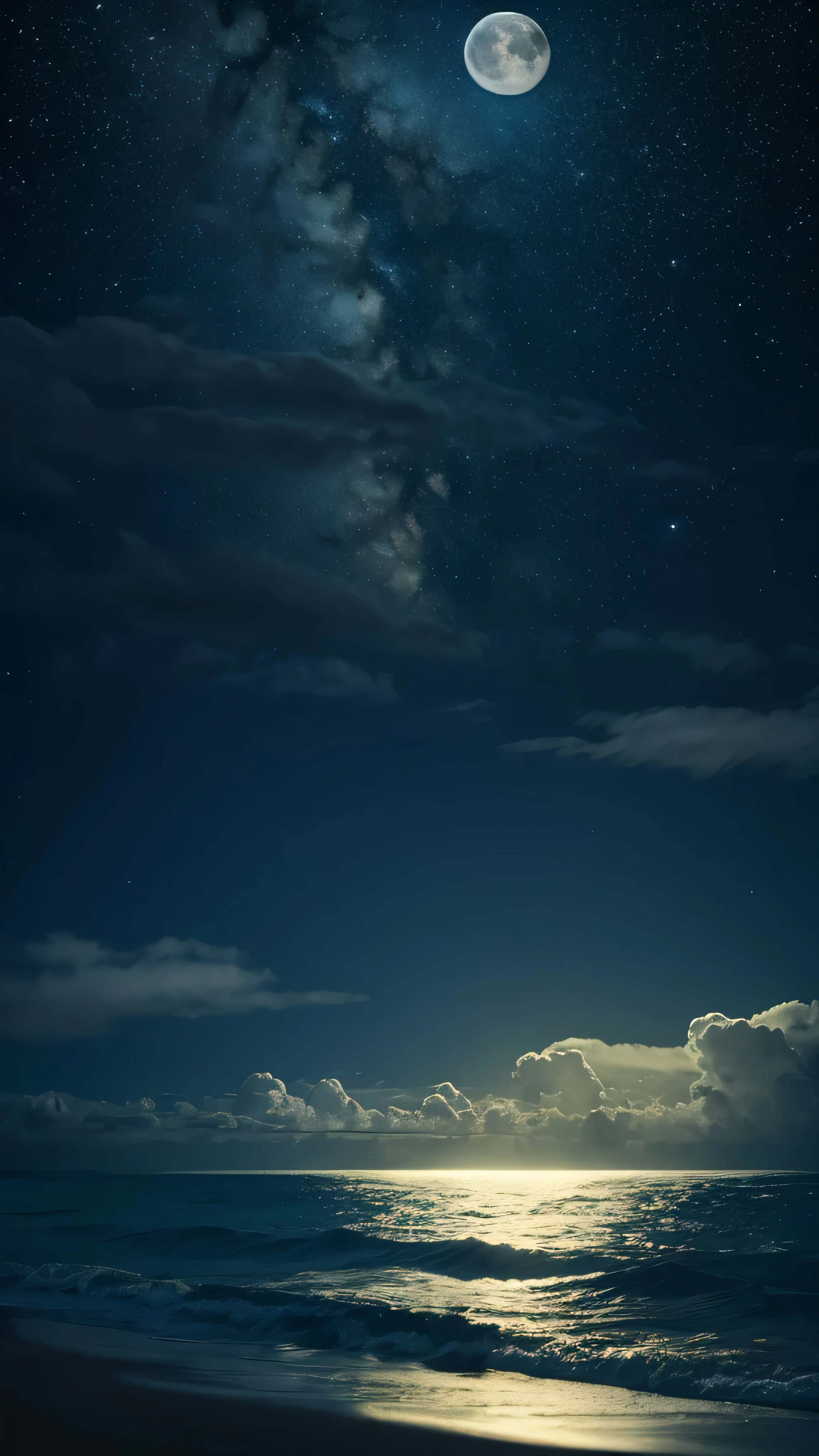 moon, night, null, full, dark, Ocean, null間, stars, clouds, 惑star, moonLight, green, Ocean, Light, cloud, water, star, nature, landscape, astronomy, black, universe, horizon, bright, Fantasy