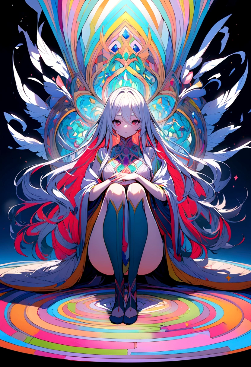 Long-haired woman sitting on the floor