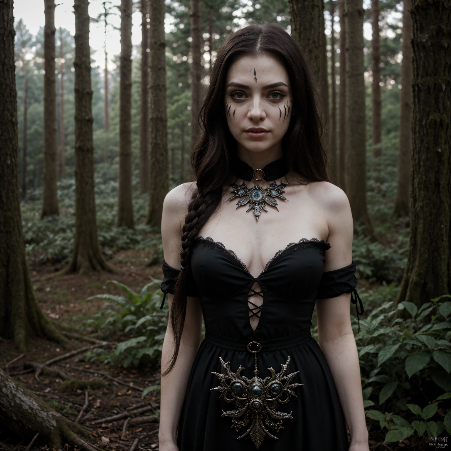 (Award-winning masterpiece:1.5), (incredible detail), (hyper realistic:1.4), (whole body:1.7), (fierce warrior woman with war paint), (preparing for battle), (detailed war paint), (dramatic lighting), (intricate details:1.1), female sexy vampire|albino, pale porcelain skin, sexy vintage black dress, smile, shallow depth of field, grin|creepy, nightfall, detailed face, night, wide hips, narrow waist, portrait of woman standing, detailed eyes, portrait of woman standing, 8k RAW photo, highest quality, looking at the viewer, best shadow, intricate details, long hair, bright eyes, forest, grave, gothic, goth detailed, highres, high quality, high saturation
