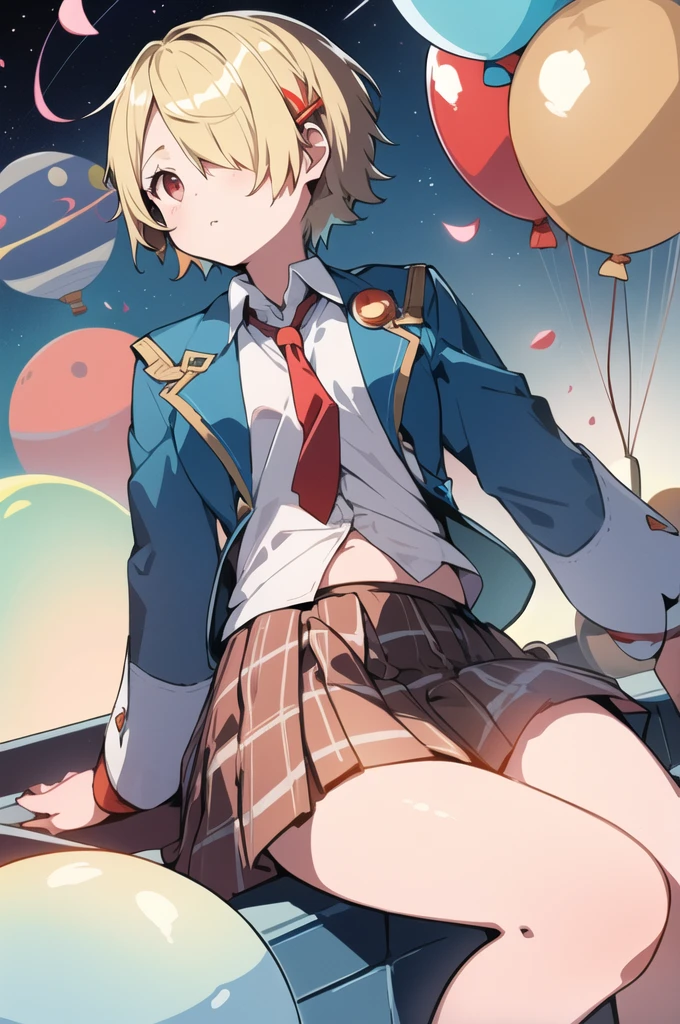 ([balloon:small planets:0.5]:1.4), (small_planets inside of balloon:1.4), (A lot of colorful small_planets:1.35)
(colorful planets, Earth, Floating Petals, big balloon:1.22),
1 Girl, Cute face,
whole body, Sitting, Beautiful eyes in every detail, barefoot, Outfit combinations, goddess, Perfect body, [Browsing Caution:0.88]
(Sitting on ice_planet:1.22)
(A lot of [Floating blue butterfly:floating ice:0.4]:1.22)
(Detailed light), (Very delicate and beautiful), Volumetric Light, Best Shadow,Cinema Lighting, Depth of written boundary, Dynamic Angle, Oily skin,(Barrette)、(((Hair on one eye)))、(((Blonde short hair))),(Red eyes)、(((Blue blazer)))、(White shirt)、(Red tie)、(((Brown plaid skirt)))、