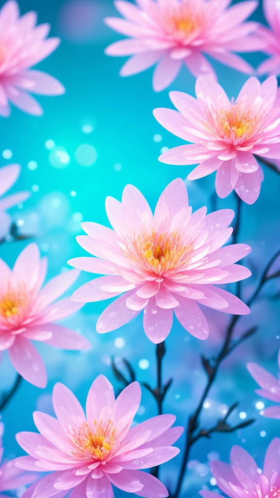 Crystal Spring Flower,pink and white gradient,water滴,Fantastic, Milky Way, transparent,, pink and white gradient,water滴,water色の葉,Shine, Shine, shine, water,colorful,, Magical photo of pale blue leaves, Dramatic lighting, Photographic realism, Super detailed, 4K, Depth of written boundary, High resolution