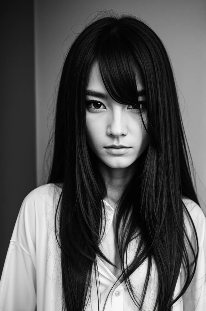 Ghost with Long face and long hair with skin black and white