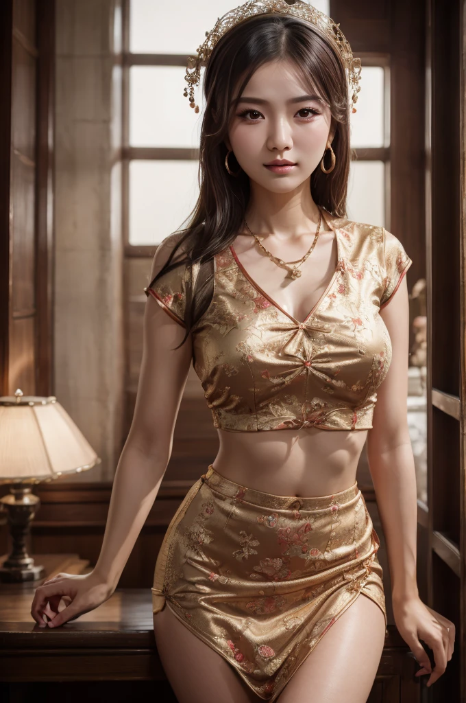 russian lady,fullbody, a woman wearing a lace yoga pants, exuding sensuality as the camera caresses her face, highlighting sharp cheekbones and plush lips. The framing focuses on the subtle curve of her neck, leading the viewer's eye to the tantalizing glimpse of cleavage, creating a visually appealing composition with deliberate playfulness., panty,hud_rectngl_leotrd,A high-fashion show in a grand ballroom, showcasing elegant and sophisticated designs with intricate beading and embroidery.,M_shape legs