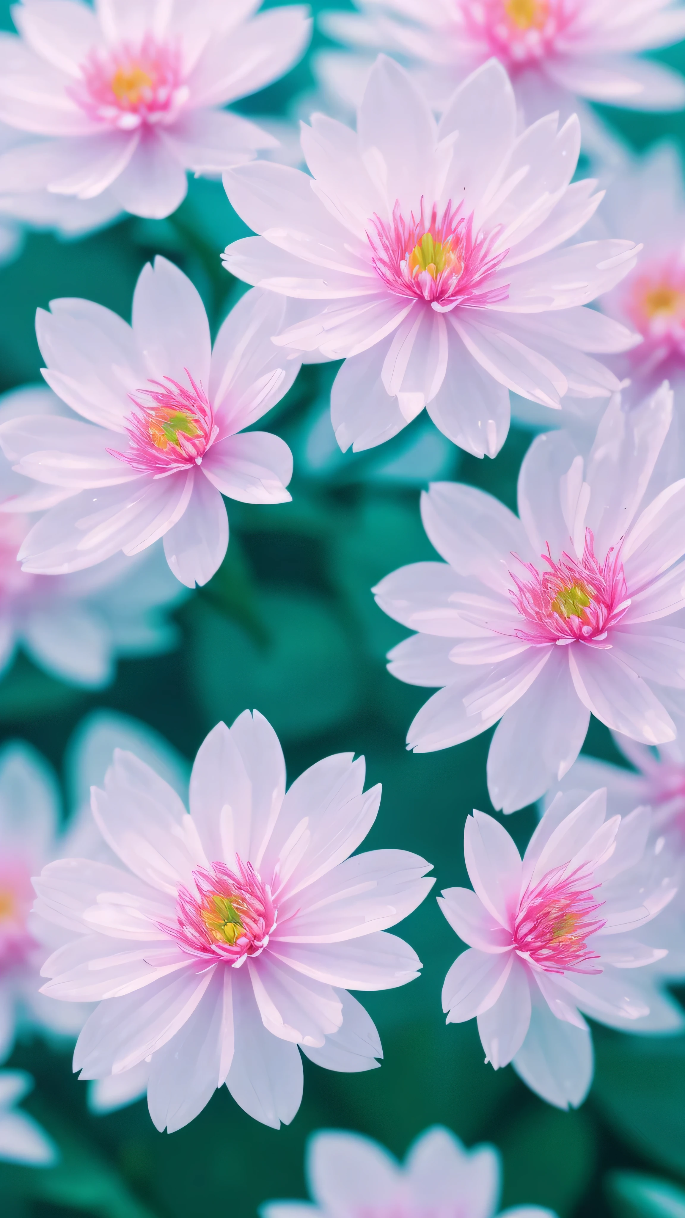 Crystal Spring Flower,pink and white gradient,water滴,Fantastic, Milky Way, transparent,, pink and white gradient,water滴,water色の葉,Shine, Shine, shine, water,colorful,, Magical photo of pale blue leaves, Dramatic lighting, Photographic realism, Super detailed, 4K, Depth of written boundary, High resolution