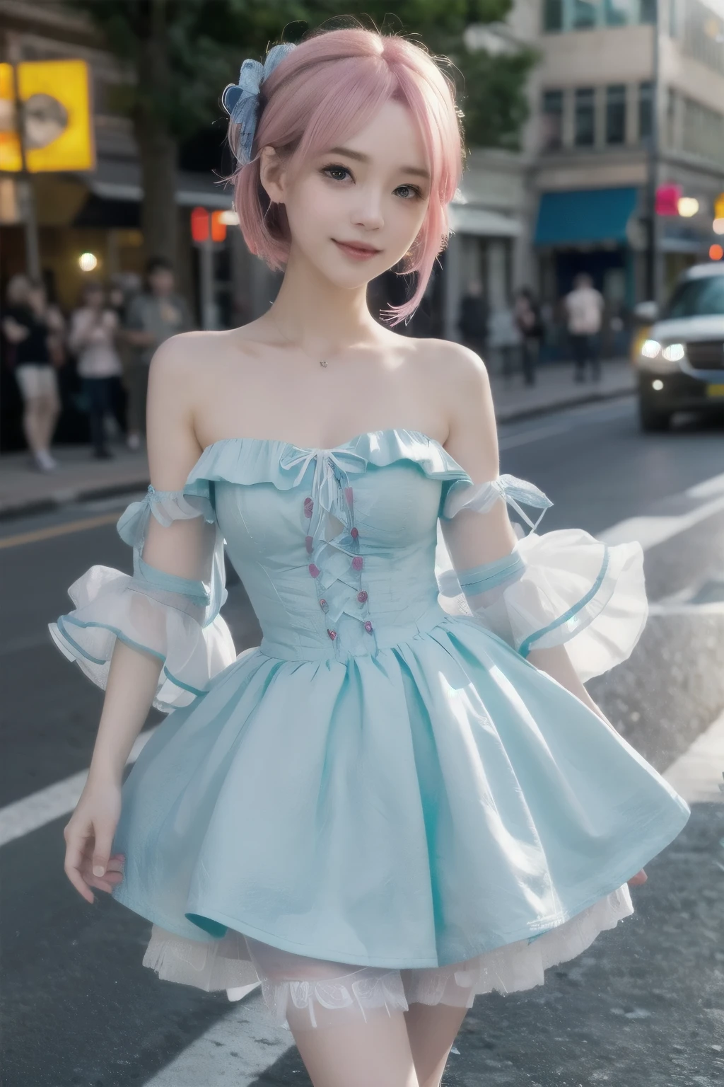 beautiful detailed eyes, beautiful detailed lips, extremely detailed eyes and face, long eyelashes, 1girl, chibi, kawaii, cute, , photo-realistic, hyperrealistic, street fashion, cosplay, rem from re:zero, full body, smiling, fantasy, fantasy art, digital painting, cinematic lighting, dramatic lighting, vibrant colors, highly detailed, sharp focus, volumetric lighting, photorealistic, 8k, best quality, masterpiece