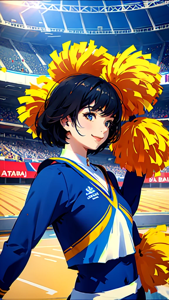 Cheerleader、profile、Upper Body、Black Hair、Shortcuts、uniform、Stadium、smile