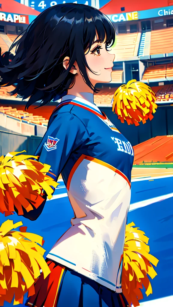 Cheerleader、profile、Upper Body、Black Hair、Shortcuts、uniform、Stadium、smile