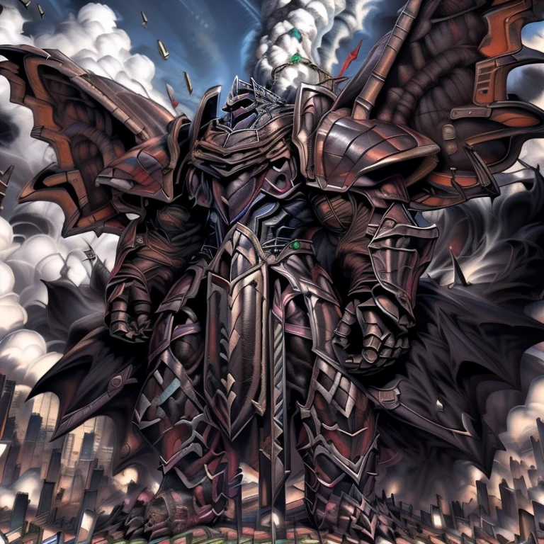 (masterpiece. official art. 8k. best quality. detailed full body. full body.)
(situation 1 : dominating demon lord dragon batzz. focus Colossus mechanical Muscular demon lord dragon batzz is trampling the CITY. macro. stomp. Low-angle perspective. emphasizing the immense size. The perspective is from below, emphasizing the sheer majesty and power of the Colossus. Colossus art. He is much bigger than a skyscraper. Giga Colossuss. looking down.)
(situation 2 :smoke and flames rising from the destruction in the city. macro. stomp. Low-angle perspective. emphasizing the immense size. The perspective is from below, emphasizing the sheer majesty and power of the Colossus. Colossus art. He is much bigger than a skyscraper. Giga Colossuss. looking down.)
(Additional details 1: wearing a full-face helmet. helmet is jet black. The color of NANOSUIT is jet black. high-tech bio-mecha armor. real texture material. whole body shines like metal. Wearing cyberpunk mecha. emphasizes the muscles. suit fully made of metal. intricate armor. Robotic suit. suit fully made of metal. NANOSUIT with the same design as demon lord dragon batzz.). (demon lord dragon batzz has 5 toes.)
(Additional details 2: (Detailed head. Detailed Body. Detailed abs. gigantic muscles. HYPER MUSCLES. Gigachad Muscular. big muscle. pecs. triceps. traps. unusually developed muscular body. body full of huge muscles. showing off muscles. pectorales enormes. Exaggeratedly huge muscles. huge muscles. long legs.).
(Additional details 3: nj5furry, Spread wings. It has wings. black have big wings. The claws are sharp. Sharp teeth.).
(Additional details 4: black color hyper penis. hyper black penis. big penis)
(Additional details 5 Spraying hyper cum up everywhere into the sky from his erect penis. wide spray of cum, covered in cum, cum splashing in front of camera, crowd of naked muscular male spectators, bukkake, City is under a thick later of cum.)