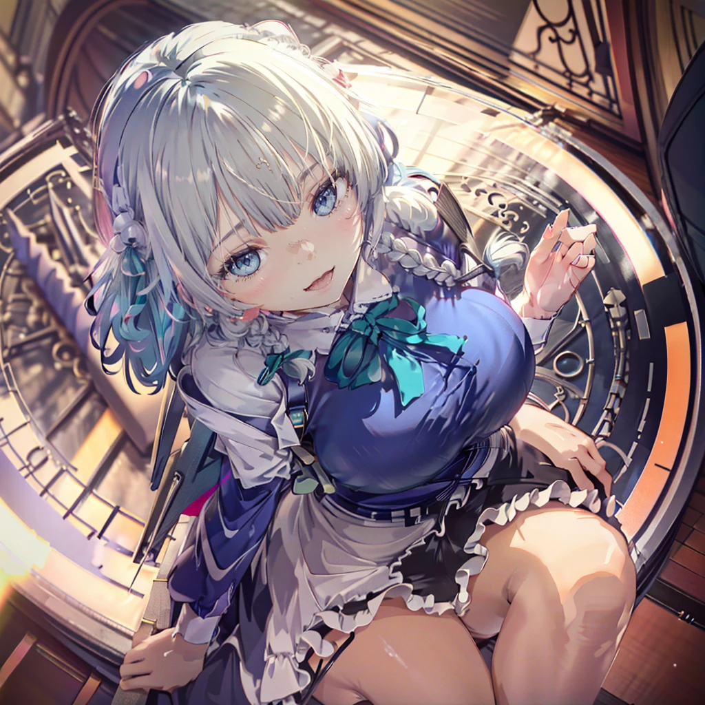 1girl in, hair bobbles, a 28 year old girl, Beautiful and Delicate Face, Stereograms, Exact ratio, Japan Person Model, fair white skin, Long legged, Best Quality, 8K, Super Detail, Authentic Skin, Skin Details, Beautiful eyes, Atmospheric perspective, MASTERPIECE, Full of embarrassment, anaglyph, solid circle eyes, ear blush, surrealism, drop shadow, Perfect Hands, Perfect Legs, Slimed, Japanese Girl, Beautiful Hair, smile, smiling eyes, LARGE BREASTS, BIG BREASTS, HUGE BREASTS, NSFW, Cum in Chest, Cloudy Liquid, Tits Fuck, Lying on Your Back, POV, Tits Out, Paizuri, Breast Squeezing, Izayoi Sakuya