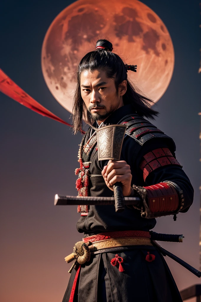 Samurai with blood moon