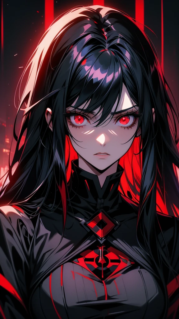 Red eyes and black hair、Anime girl dressed in black, portrait Gap Moe Yandere Grimdark, By Ren, Gothic Maiden Anime Girl, With big bright sad eyes, Detailed digital anime art, From Arknights, Detailed portrait of an anime girl, Her eyes have black anime pupils, Gap Moe Yandere Grimdark, Albedo from Overlord