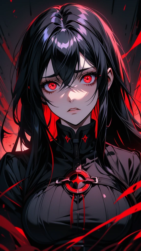 Red eyes and black hair、Anime girl dressed in black, portrait Gap Moe Yandere Grimdark, By Ren, Gothic Maiden Anime Girl, With big bright sad eyes, Detailed digital anime art, From Arknights, Detailed portrait of an anime girl, Her eyes have black anime pupils, Gap Moe Yandere Grimdark, Albedo from Overlord