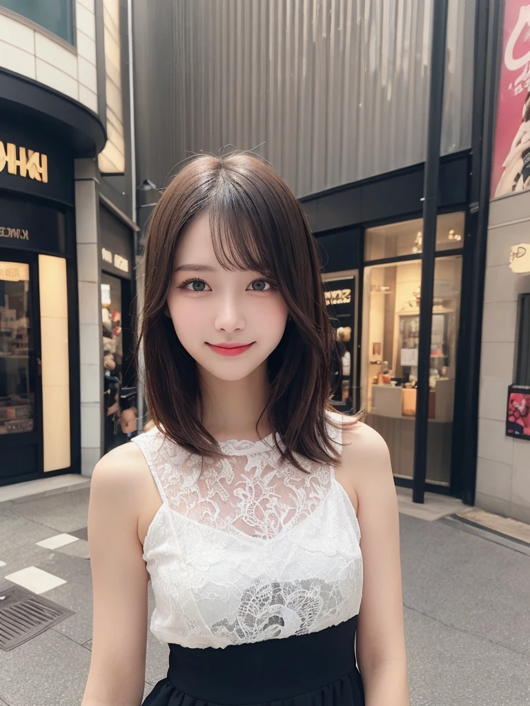 masutepiece、Best Quality、Illustration、 Ultra-detail、hight resolution、8k Wallpapers、Perfect dynamic composition,、Beautiful detailed eyes、Women's Fashion Summer、Medium hair、Natural color lip、Bold sexy poses、Smile、harajuku、20 years girl、Cute、sexy shot looking at camera,whole body