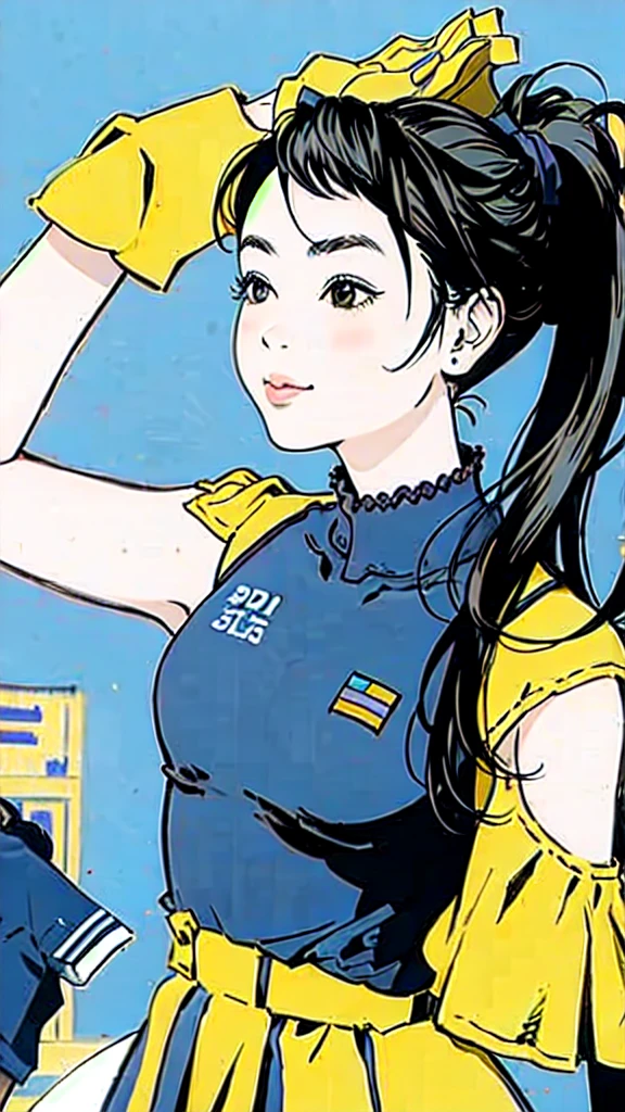Stadium、Cheerleader、Black Hair、ponytail、Girl、Upper Body、smile、Subjective