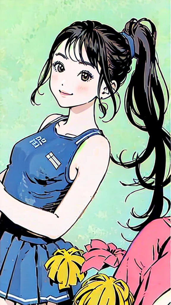 Stadium、Cheerleader、Black Hair、ponytail、Girl、Upper Body、smile、Subjective