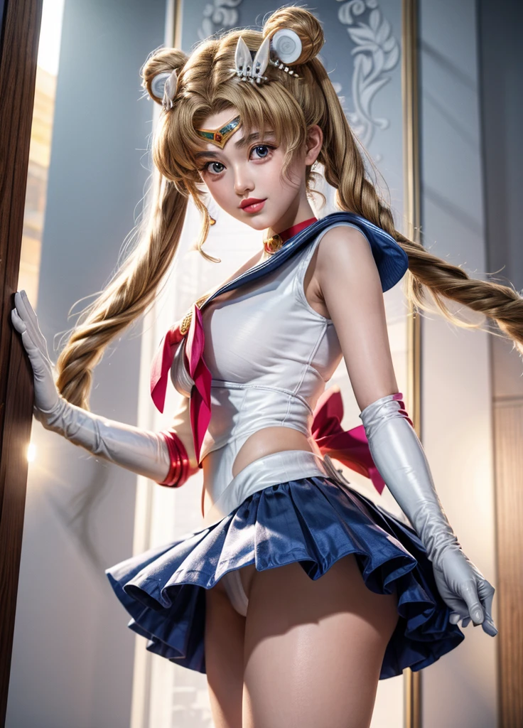(bestquality:1.4), highres, masterpiece, 10, ultra-detail, intricate detailed,1girls,, Tsukino Usagi.Lifting skirt, white panties