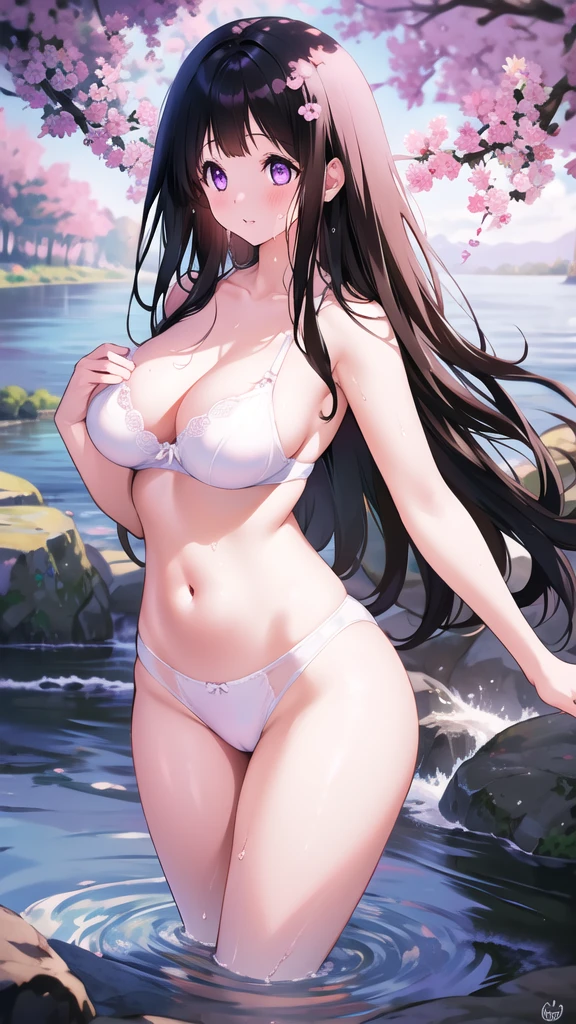 Beautiful Chitanda,只有一个beautiful girl,Purple Eyes, Black Hair, Natural straight hair, Straight bangs,Extremely refined,open your lips,Face is so red,Very white skin,Skin as delicate as porcelain,Glowing skin,big eyes,Flowing long hair,beautiful girl, Like a dream,Slim,Slim waist,Soft, (Sensual), (Kawaii), Dream quality,By the River,No top,Flowers,Standing,Touch your body,Water Flow,Foam,Rub your breasts,Mist,Sweaty and sweaty,Wet skin,Profile,Side breasts,Underwear Rain,(Completely naked),Gluteal groove,Completely naked的背部,nacked hip,Bare belly,very close,Deep V neckline,Loose neckline,Beautiful big breasts,No pants,Delicate clavicle,Delicate hands and feet,Bare neck,There are no clothes around the neck,Bare thighs,Exposing the groin,Camel toe,extremely shy,Ultra-high resolution, (masterpiece:1.2, best quality), (Delicate and beautiful eyes: 1.2), (Beautiful and delicate face)