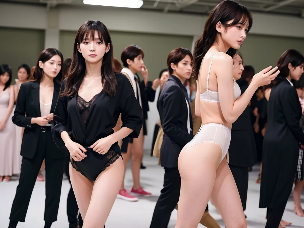 A live-action photo of an extremely beautiful Japanese high school girl race queen who highlights her beautiful legs、She was photographed walking down the runway at a fashion show wearing Gooseberry Lingerie&#39;s new underwear.、She is an eternal idol who combines a clean look with modern charm.。 She creates such beauty。 She feels her own warmth。 She creates a warm atmosphere。 We create beauty。 That&#39;s what I want to say。 In her full body photo、The figure features porcelain-like skin and golden hair that radiates a soft glow.。 This is probably、It captured the essence of her timeless charm.、This is the best shot ever.。 Each straight line and curve is carefully expressed.、Breathtakingly beautiful with impeccable detail。 This piece perfectly captures her timeless beauty.。 Divine Proportions、Sharp focus、Full-body photo taken by Kishin Shinoyama、high quality、High resolution、Detailed Background
