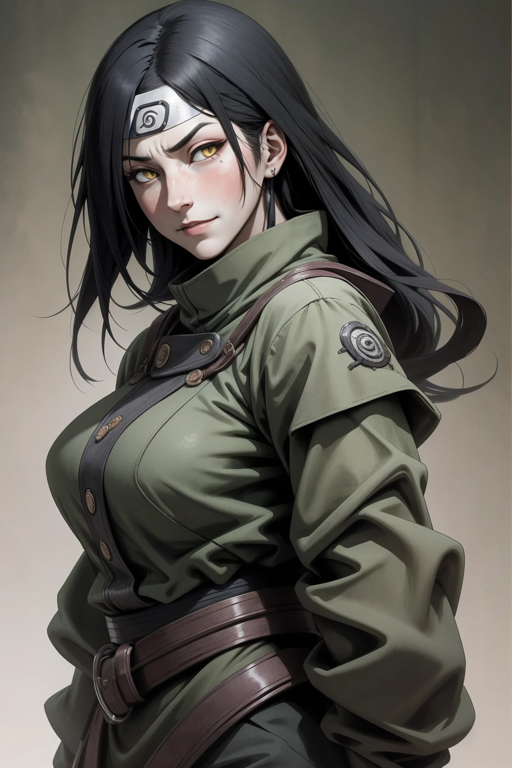 {-erro_de_anatomia:1.0} estilo anime, Masterpiece, absurdities, Orochimaru\(Naruto\), 1girl Solo, Mature woman, Oversized shirt with broad shoulders, Perfect composition, Detailed lips, large breasts, Beautiful face, body proportion, Blush, Long black hair, ( black hair), yellow eyes, (sexy), Soft gauze, Super realistic, Detailed, photo shoot, Realistic faces and bodies, masterpiece, best quality, best illustration, hyper detailed, 1 girl, solo, glamorous, blushing, upper body, backwards, looking back, dimanic poses