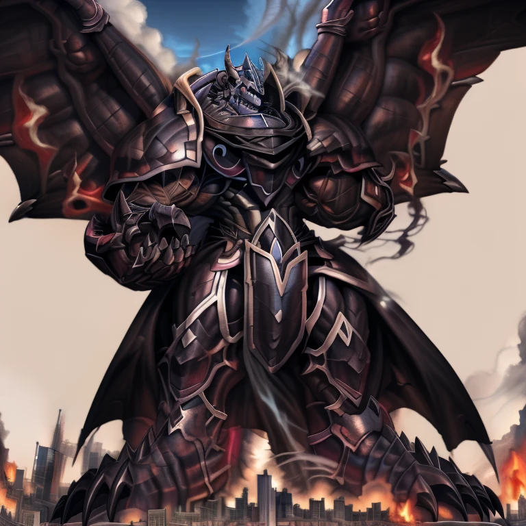 (masterpiece. official art. 8k. best quality. detailed full body. full body.)

(situation 1 : dominating demon lord dragon batzz. demon lord dragon batzz is over 1000 meters long. focus GIANT mechanical Muscular demon lord dragon batzz is trampling the city. Looking down. macro. stomp. Low-angle perspective. emphasizing the immense size.)

(situation 2 :smoke and flames rising from the destruction in the city)

(Additional details 1: wearing a full-face helmet. He wears a black cloak on his back.).

(Additional details 2: (Detailed head. Detailed Body. Detailed abs. gigantic muscles. HYPER MUSCLES. Gigachad Muscular. big muscle. pecs. triceps. traps. unusually developed muscular body. body full of huge muscles. showing off muscles. pectorales enormes. Exaggeratedly huge muscles. huge muscles. long legs.).

(Additional details 3: Spread wings. It has wings. have big wings. black wings. The claws are sharp. Sharp teeth.5 toes).

(Additional details 4: black color hyper penis. hyper black penis. big penis)