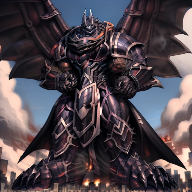 (masterpiece. official art. 8k. best quality. detailed full body. full body.)

(situation 1 : dominating demon lord dragon batzz. demon lord dragon batzz is over 1000 meters long. focus GIANT mechanical Muscular demon lord dragon batzz is trampling the city. Looking down. macro. stomp. Low-angle perspective. emphasizing the immense size.)

(situation 2 :smoke and flames rising from the destruction in the city)

(Additional details 1: wearing a full-face helmet. He wears a black cloak on his back.).

(Additional details 2: (Detailed head. Detailed Body. Detailed abs. gigantic muscles. HYPER MUSCLES. Gigachad Muscular. big muscle. pecs. triceps. traps. unusually developed muscular body. body full of huge muscles. showing off muscles. pectorales enormes. Exaggeratedly huge muscles. huge muscles. long legs.).

(Additional details 3: Spread wings. It has wings. have big wings. black wings. The claws are sharp. Sharp teeth.5 toes).

(Additional details 4: black color hyper penis. hyper black penis. big penis)