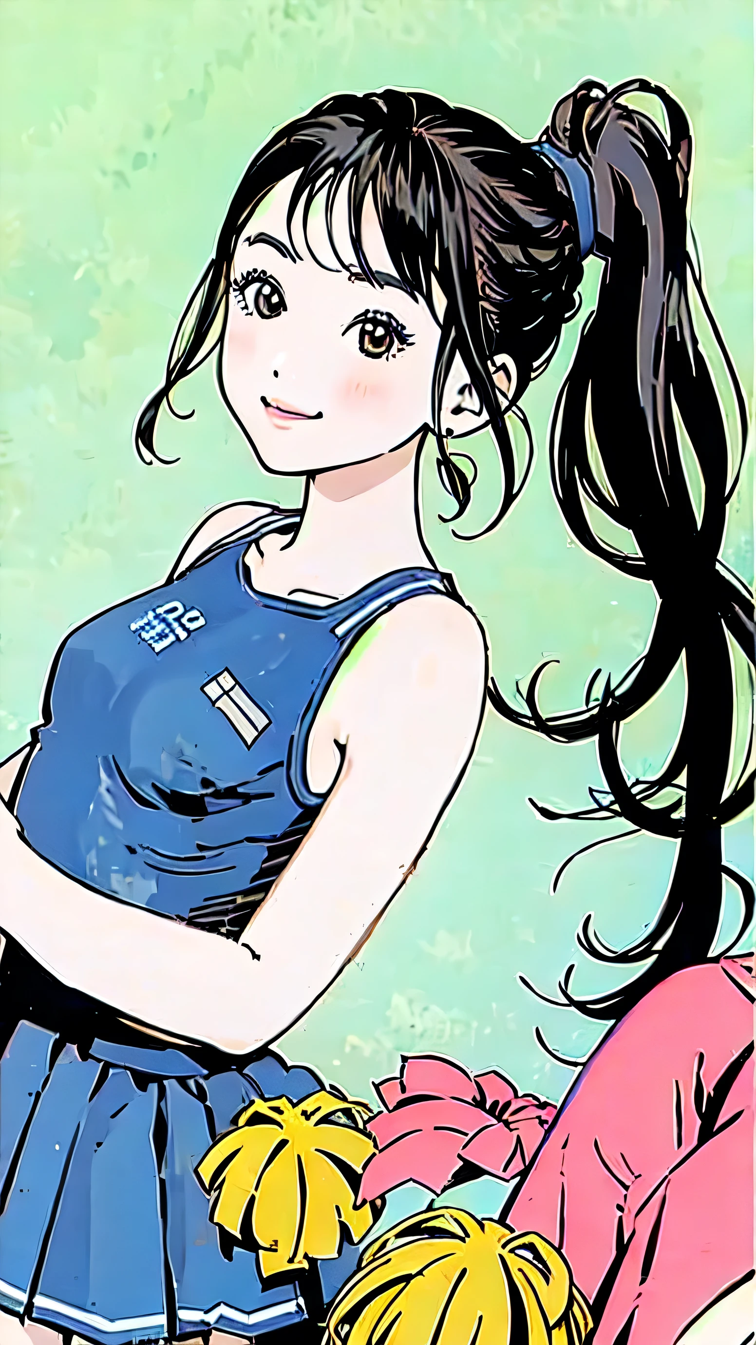 Stadium、Cheerleader、Black Hair、ponytail、Girl、Upper Body、smile、Subjective