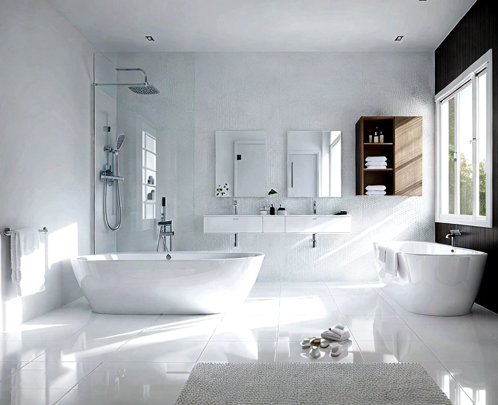 clean modern bathroom, (simple White Floor, simple White Wall)