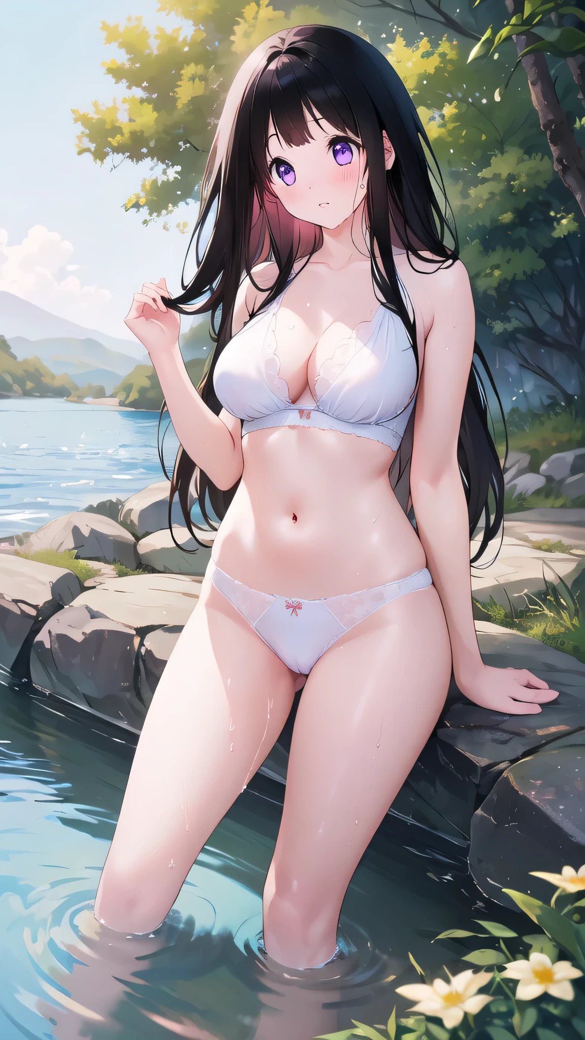 Beautiful Chitanda,There is only one beautiful girl,Purple Eyes, Black Hair, Natural straight hair, Straight bangs,Extremely refined,open your lips,Face is so red,Very white skin,Skin as delicate as porcelain,Glowing skin,big eyes,Flowing long hair,beautiful girl, Like a dream,Slim,Slim waist,soft, (sensuous), (Kawaii), Dream quality,By the River,No top,Flowers,Standing,Touch your body,Water Flow,Foam,Rub your breasts,crap,Sweaty and sweaty,Wet skin,Profile,Side breasts,Underwear Rain,(Completely naked),Gluteal groove,Completely naked back,nacked hip,Bare belly,very close,Deep V neckline,Loose neckline,Beautiful big breasts,No pants,Delicate clavicle,Delicate hands and feet,Bare neck,There are no clothes around the neck,Bare thighs,Exposing the groin,Camel toe,extremely shy,Ultra-high resolution, (masterpiece:1.2, best quality), (Delicate and beautiful eyes: 1.2), (Beautiful and delicate face)