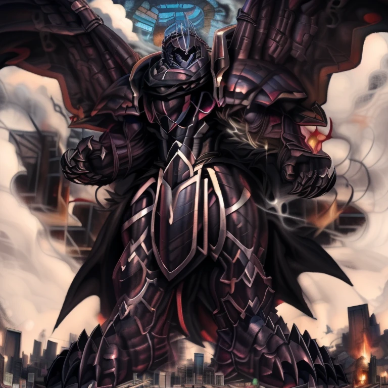 (masterpiece. official art. 8k. best quality. detailed full body. full body.)
(situation 1 : dominating demon lord dragon batzz. demon lord dragon batzz is over 1000 meters long. focus GIANT mechanical Muscular demon lord dragon batzz is trampling the city. Looking down. macro. stomp. Low-angle perspective. emphasizing the immense size.)
(situation 2 :smoke and flames rising from the destruction in the city)
(Additional details 1: wearing a full-face helmet. He wears a black cloak on his back.).
(Additional details 2: (Detailed head. Detailed Body. Detailed abs. gigantic muscles. HYPER MUSCLES. Gigachad Muscular. big muscle. pecs. triceps. traps. unusually developed muscular body. body full of huge muscles. showing off muscles. pectorales enormes. Exaggeratedly huge muscles. huge muscles. long legs.).
(Additional details 3: Spread wings. It has wings. have big wings. black wings. The claws are sharp. Sharp teeth.5 toes).
(Additional details 4: black color hyper penis. hyper black penis. big penis)