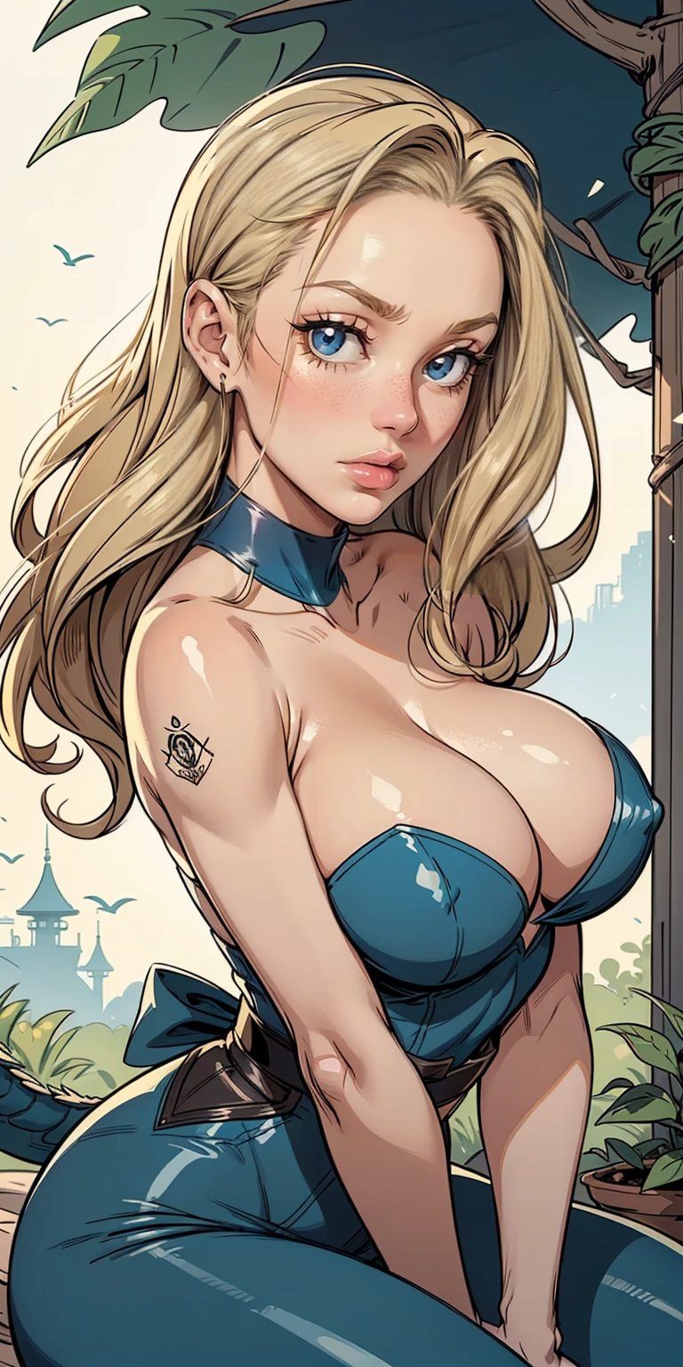 Female style Deborah Ann Woll beautiful breasts symmetrical medium breasts Fiona with war marks Cartoon image of a woman .Ilustra??o estilo desenho animado, estilo de arte dos desenhos animados, estilo de arte dos desenhos animados, digital illustration style, estilo atompunk design de personagens altamente detalhado, arte digital detalhada coragem, Forest Fan Art, Design de personagens de retrato, beautiful digital illustration, retrato de alta qualidade, Arte em quadrinhos, mulher jovem cabelo com transas lindas . Eyelined eyes Medium large bust and wonderful sexy clothes. image expression of sexual desire from waist to head illustration Queen Anne of Arendelle atompunk style Fallout 4 style pose playboy magazine a close-up of a woman sitting with a dragon cartoon of a woman .illustrationDeborah Ann Woll, huge