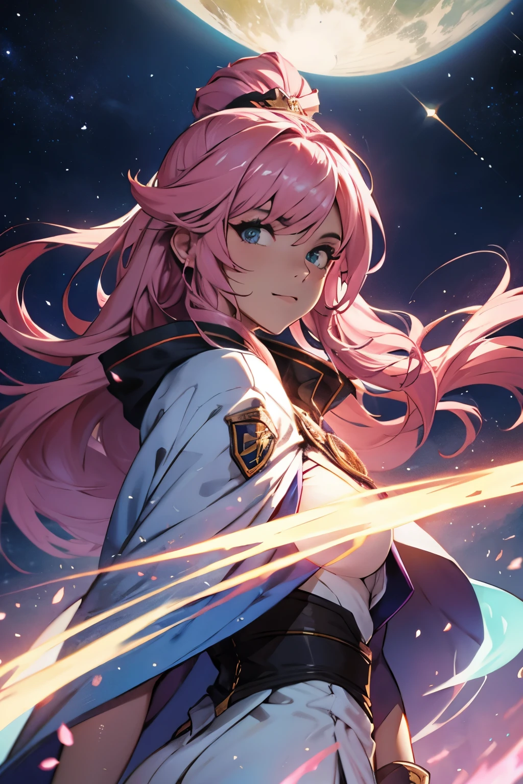 1 girl, star wizard, pink hair maria chiquinha, Cosmic comets,
