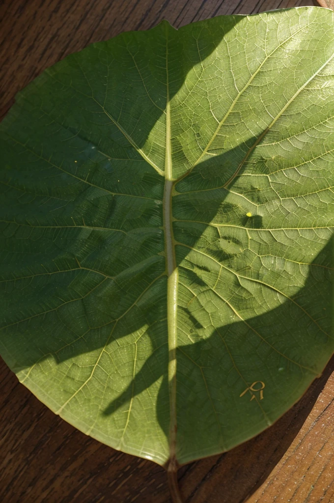 Draw a transparent leaf with a name "SUTRIS" engraved on its surface. The leaf should be held against a green square tile background, giving the impression that the leaves are floating. Calligraphy must be gold, contrasts with the natural green color of the leaves. The overall image should depict organic art and a mix of cultures.