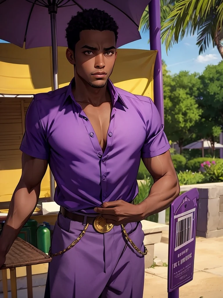 Create a black man with black eyes, black hair