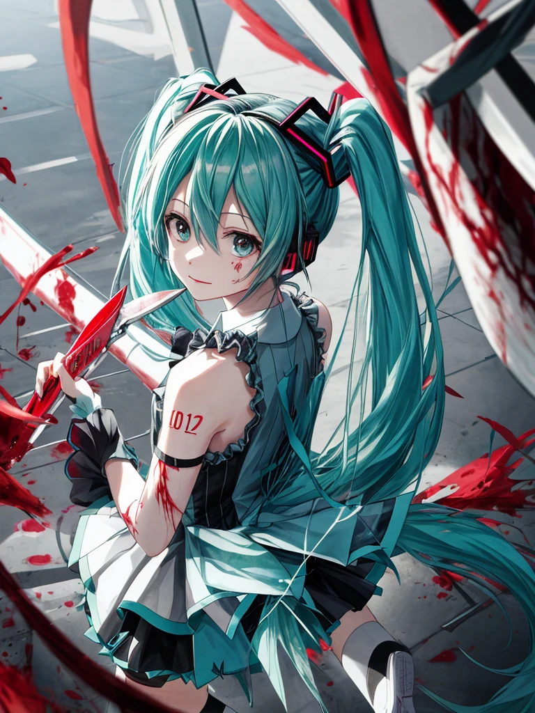 hatsune miku, yandere, blood, knife