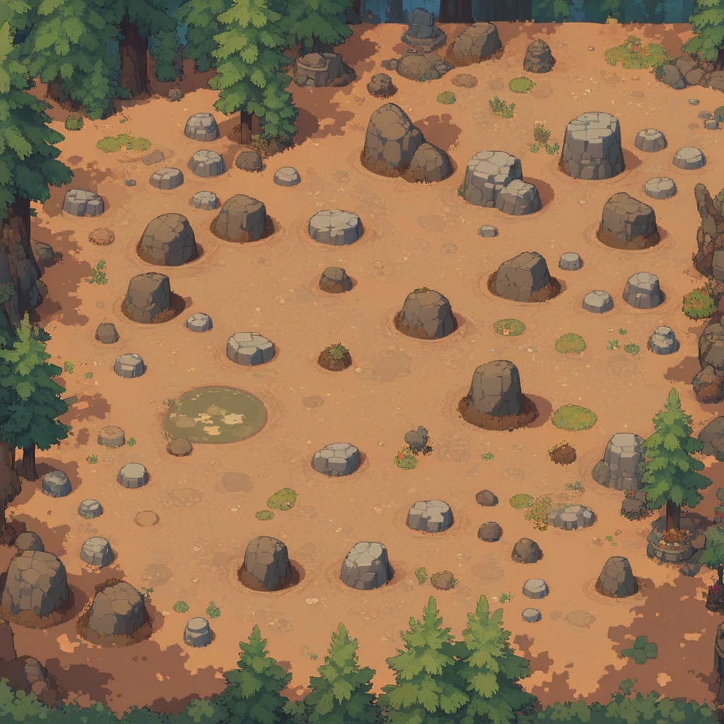 retro video game style,pixelated, vibrant pastel colors,8-bit characters,blocky shapes,sharp lines,detailed shading,classic gaming vibe,nostalgic atmosphere,classic arcade games,masterpiece:1.2,ultra-detailed,illustration style, 2d texture, clay texture, stone texture, 4 k seamless mud texture, video game texture, dirt texture, tileset, game tiles, clay material, flat texture, grass, trees, rock texture, rocky ground, forest, topdown view, game texture, game art, ground very detailed, dirt, floor texture, tileable texture, flowers, bushes, shrubs, intricate ground stone, top down view, 3/4th perspective