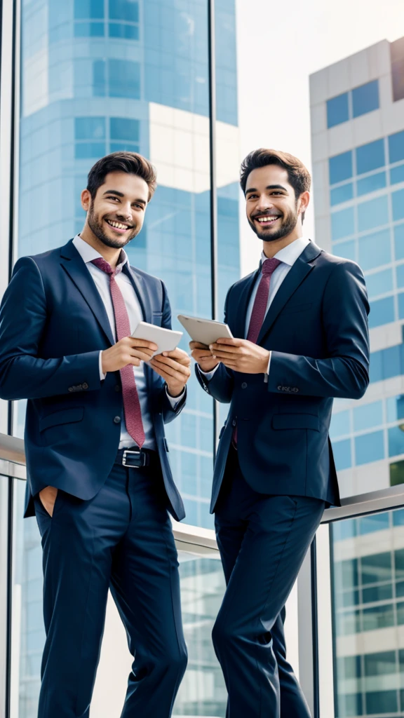 Two man happy for the successfulness of their business worldwide in a building