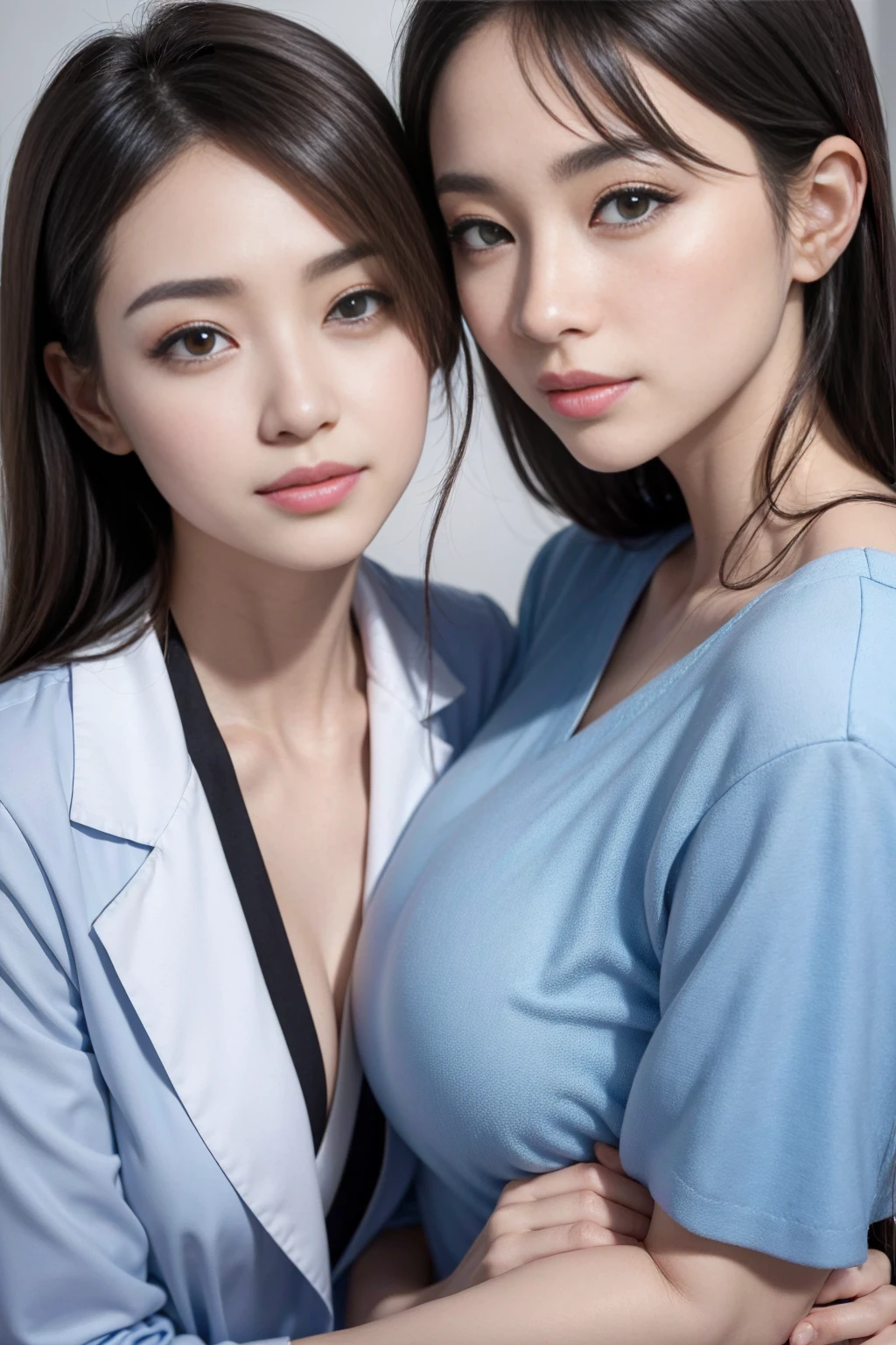 Realistic cosmetic doctor、Stunningly beautiful、Doctor's white coat, Collared shirt、(quality、8K、32k、masterpiece、North African Trade Zone:1.3)、Ultra-high resolution,(Reality:1.4),Original Photography, Detailed face,,Beautiful hair, ((Doctor style)),,((Leg length)), (Thigh gap:1.5), , Black tight skirt、 Natural Makeup,, full、Inside the hospital, Detailed background, perfect ligthing, Depth of Field, Beautiful shadow gradient,Stethoscope ,