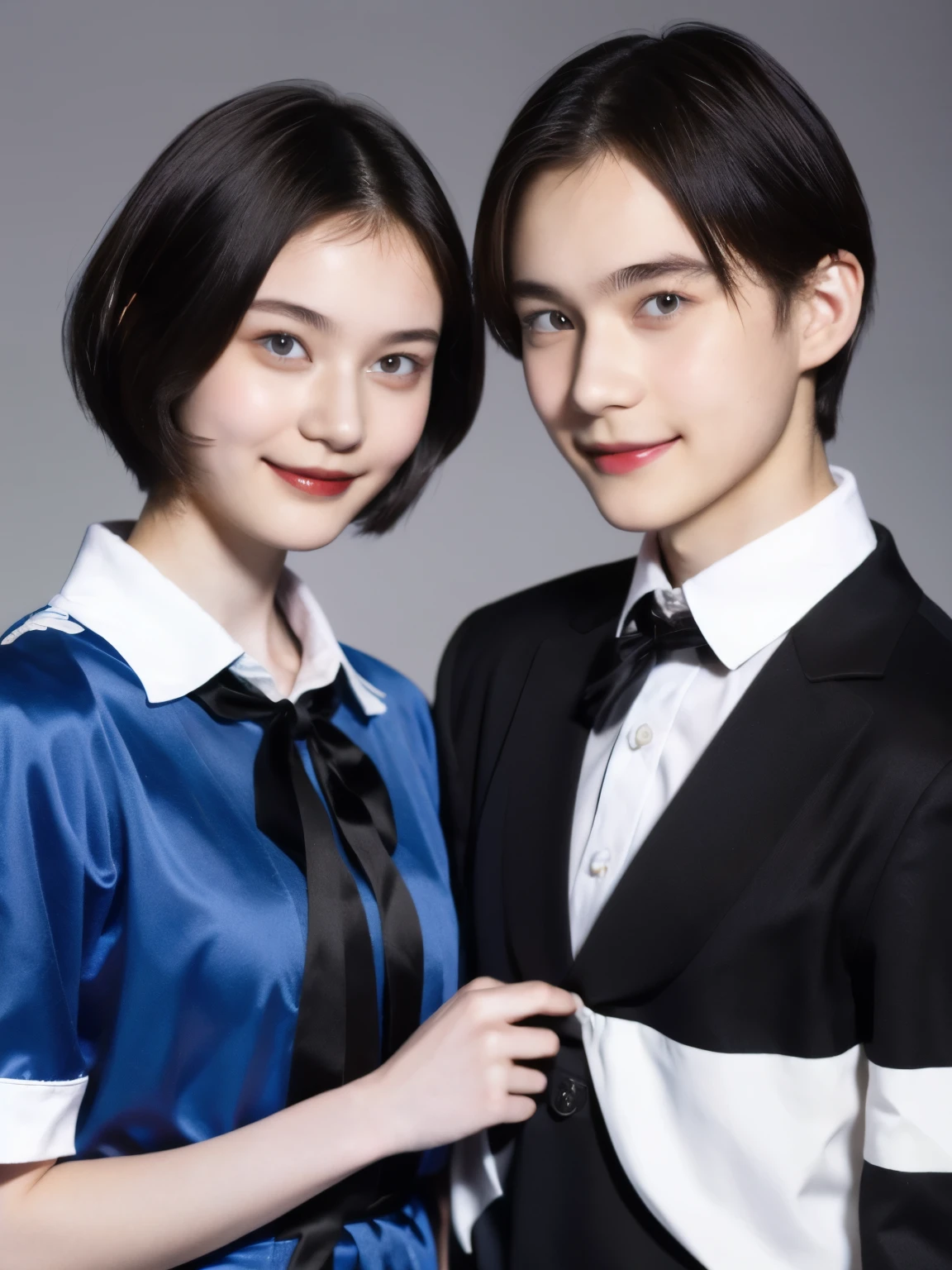 248 (An 18-year-old female and an 18-year-old male), (short hair),kind, lipstick, Finnish national costume, smile