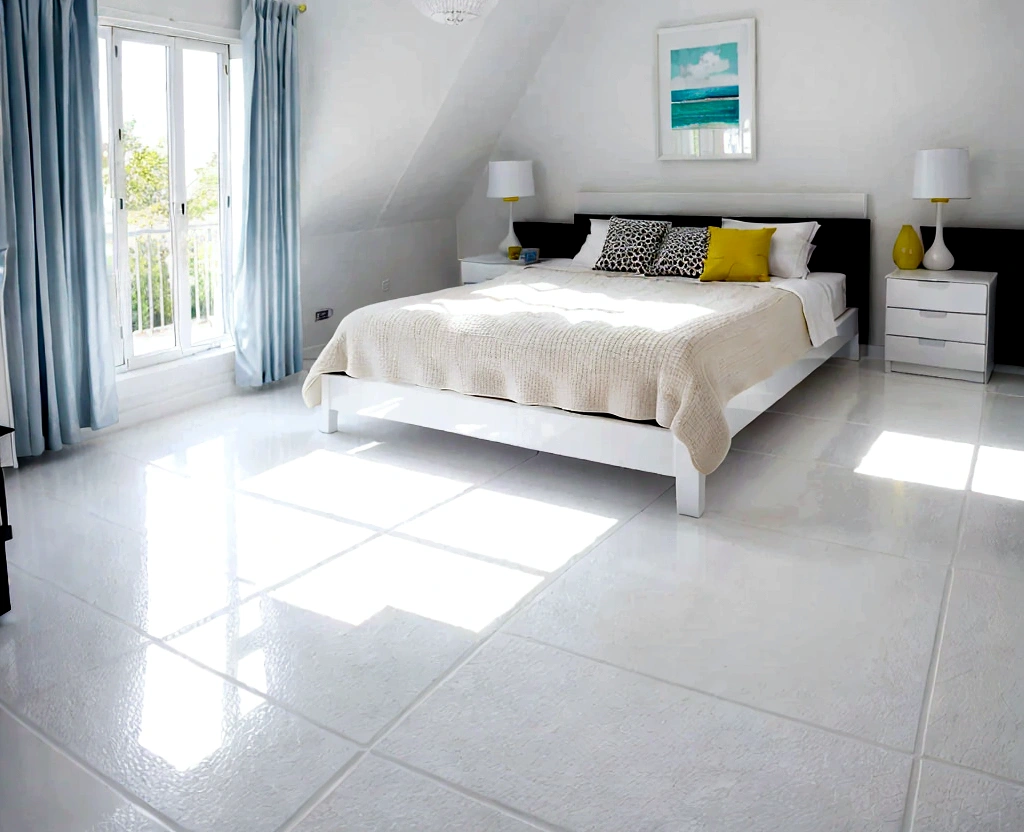 bedroom, white floor