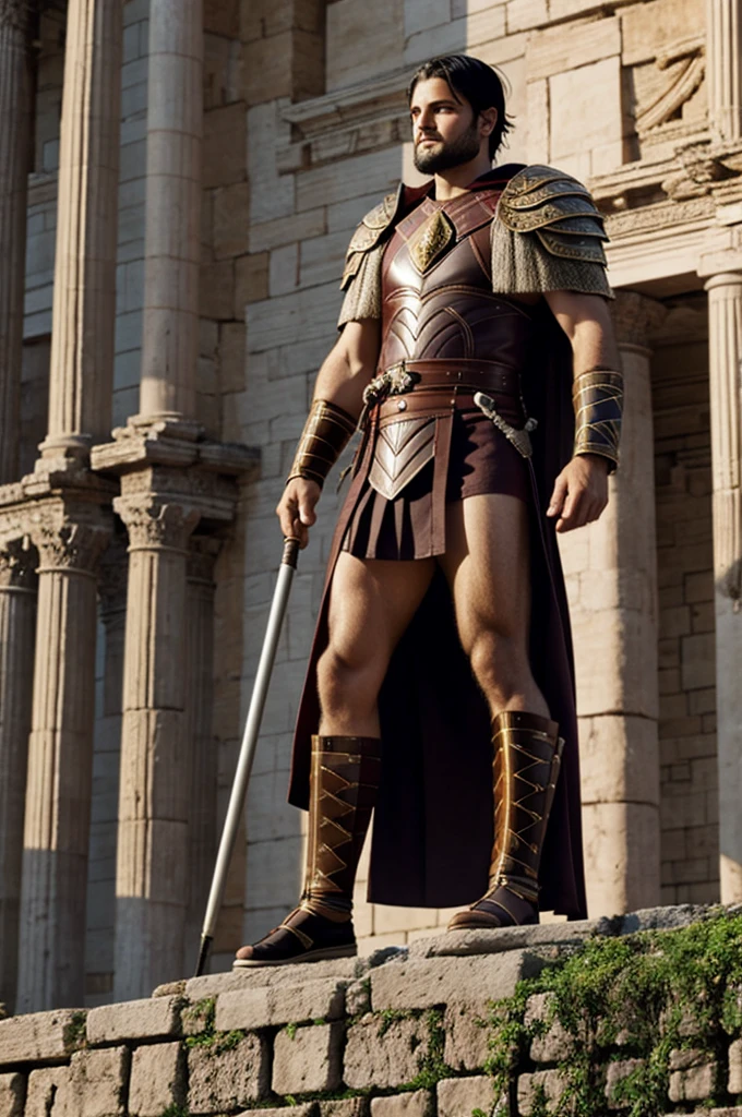 fantrome, arena of the Colosseum, muscular LarsNorgaard, Roman gladiator, wearing (gladiator armor), chest armor, breastplate armor, intricate details, holding sword, masterpiece, (((full body portrait))), wide angle, <lora:LarsNorgaard:0.8> <lora:fantrome_v3:0.65>